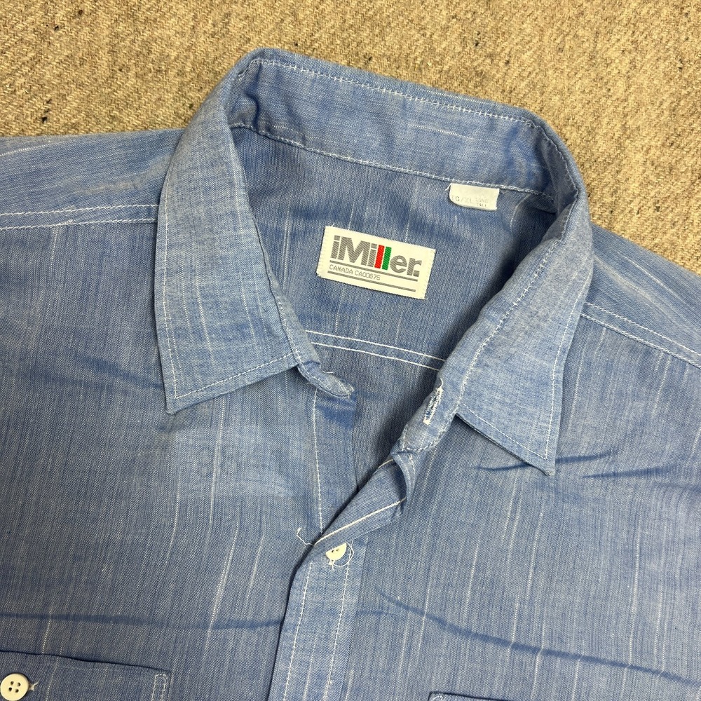 Vintage IMiller Chambray Button Up Shirt Mens‎ XL Blue 1970s Short Sleeve - Picture 5 of 11